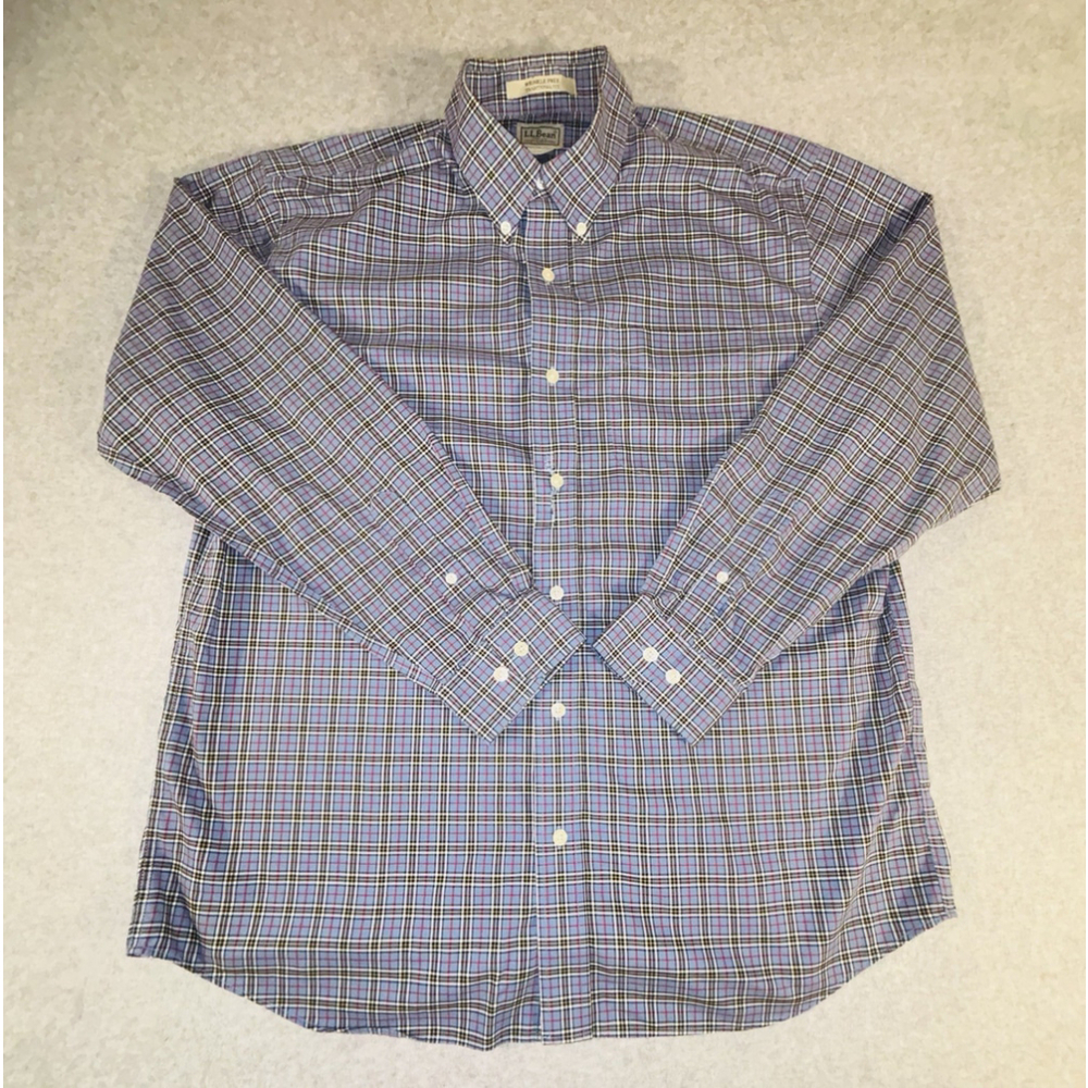 LL Bean‎ Wrinkle Free Plaid Shirt Men Large Traditional Fit Cotton Button Down